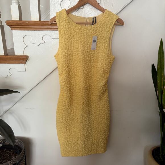 NWT Anthropologie Textured Mini Shift Dress Yellow Sleeveless Stretch Size M - Picture 3 of 10